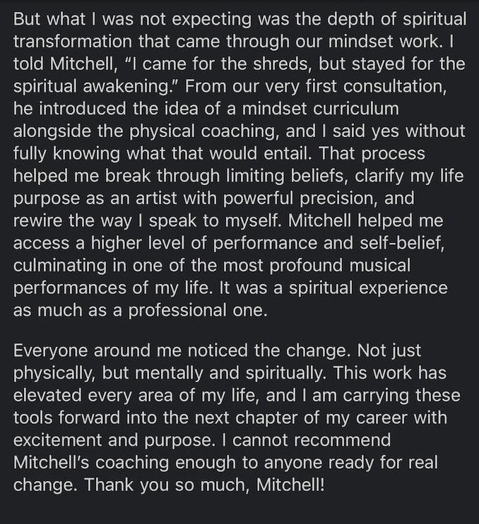 Client testimonial about spiritual and mindset transformation
