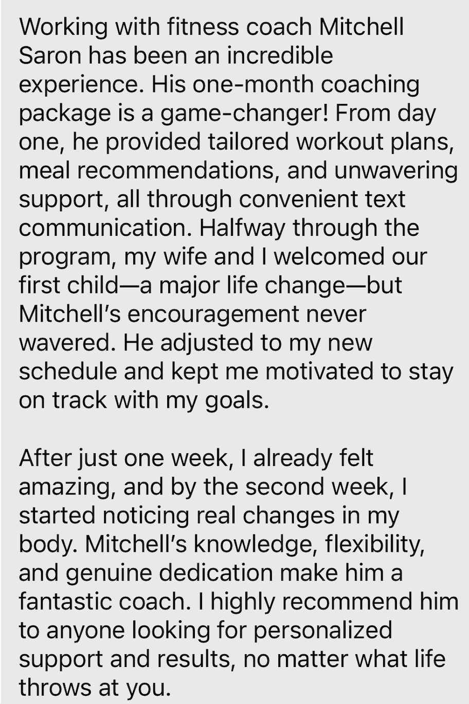 Client testimonial about life-changing coaching program