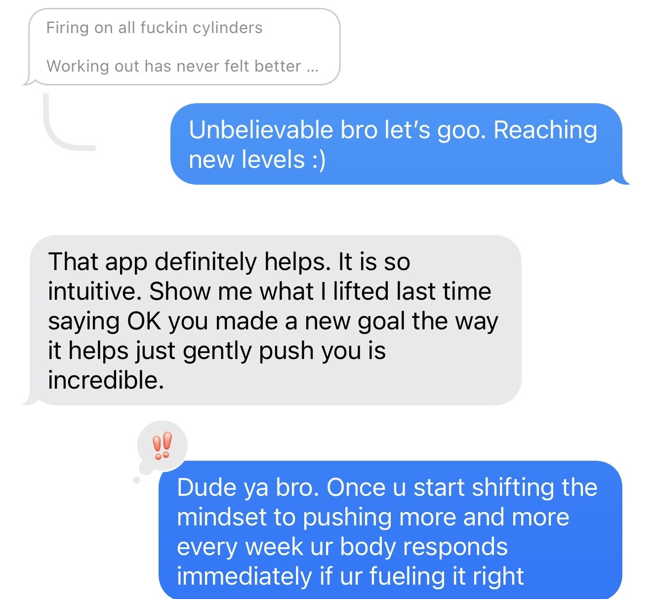 Client testimonial about firing on all cylinders and workout improvements